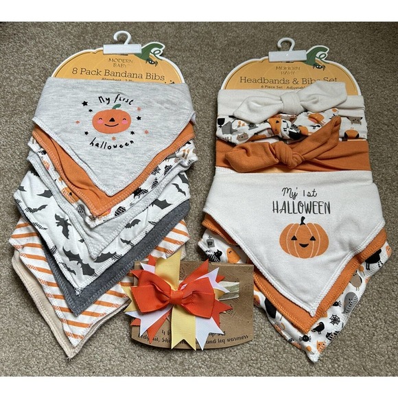 chick pea Other - ✨2/$20 Chick Pea Halloween 15 Piece Baby Accessory Bundle Lot of Bibs Headbands